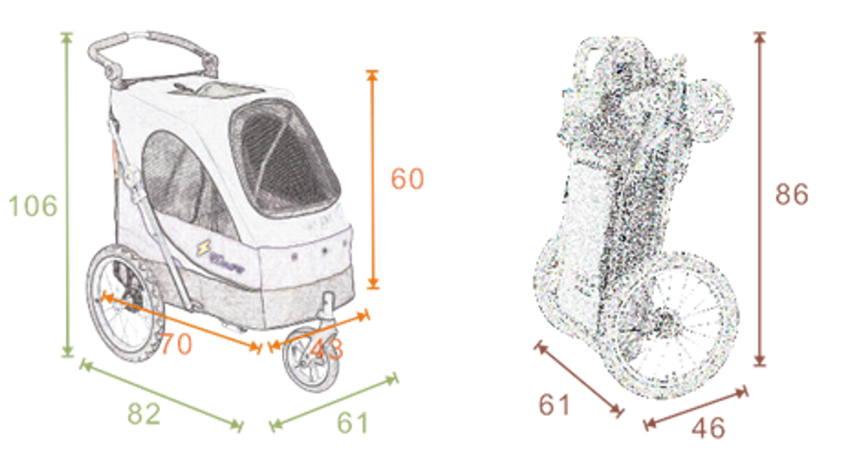 Safari stroller (medium) med bord - grå/svart